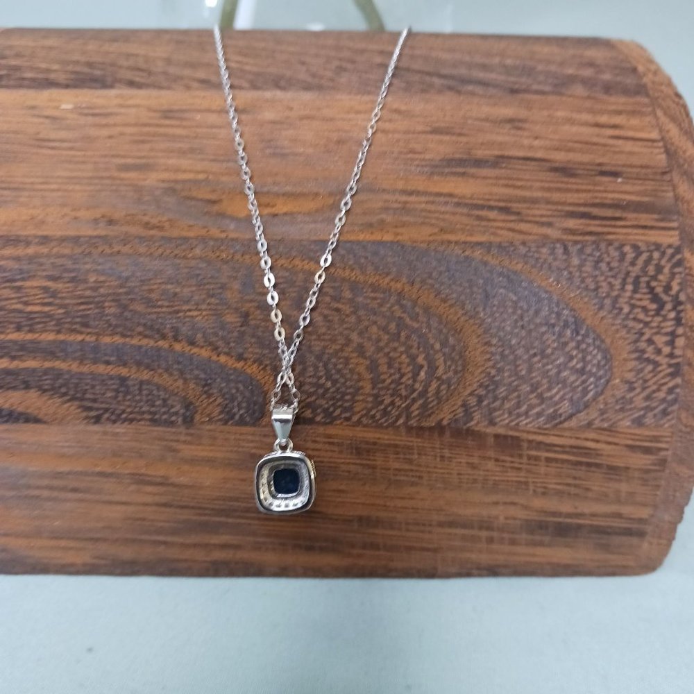 Sterling Silver CZ Blue Sapphire Necklace - Picture 3 of 6